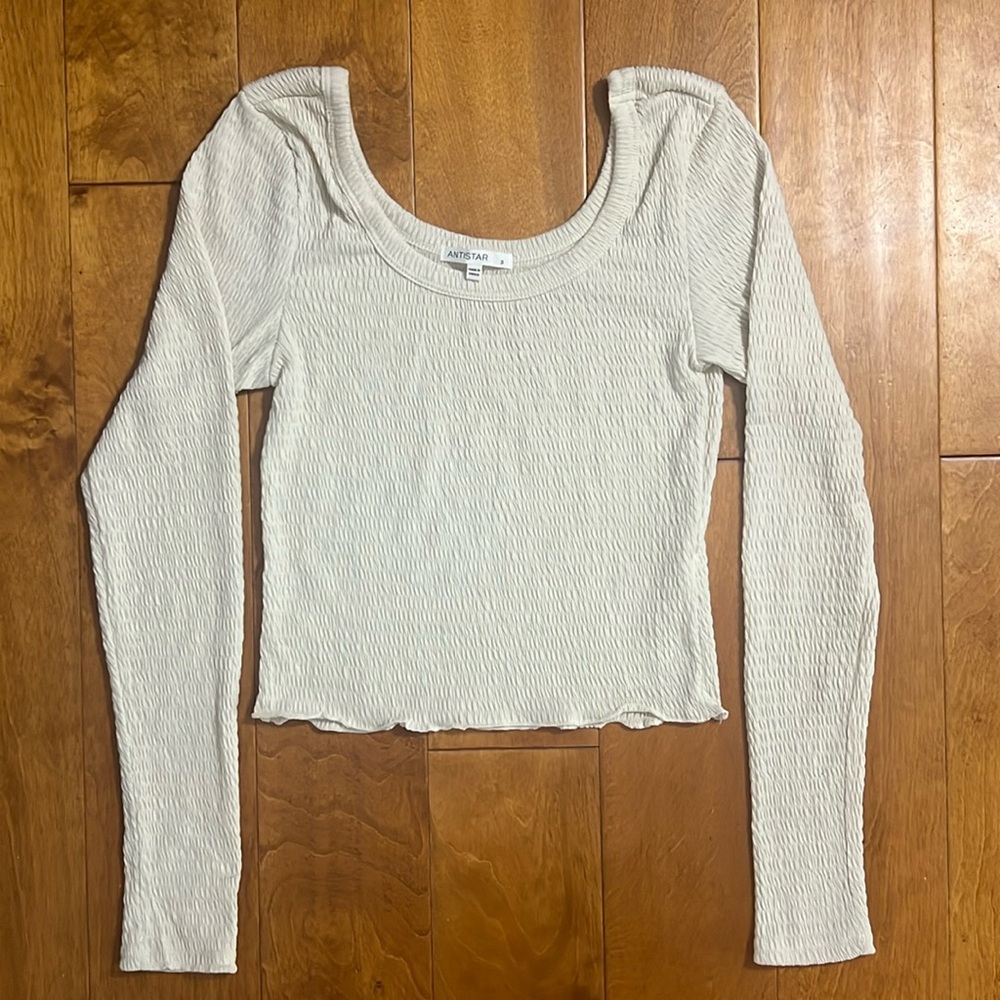 Antistar Long Sleeve Ribbed Cream Long Sleeve Cropped Top Size S Detailed Hem